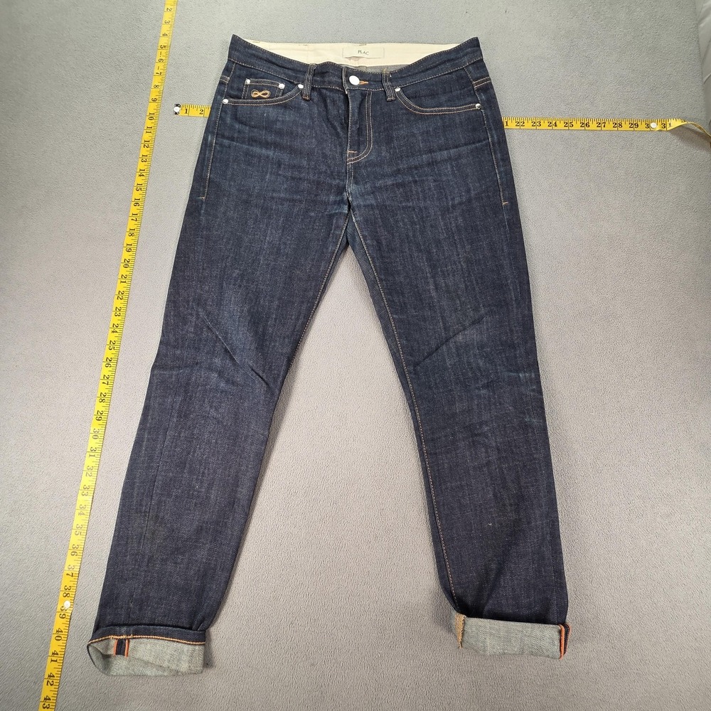 PLAC Jeans Mens Selvedge Blue Dark Indigo Raw Slim Whiskers Honeycomb Fits 31x27
